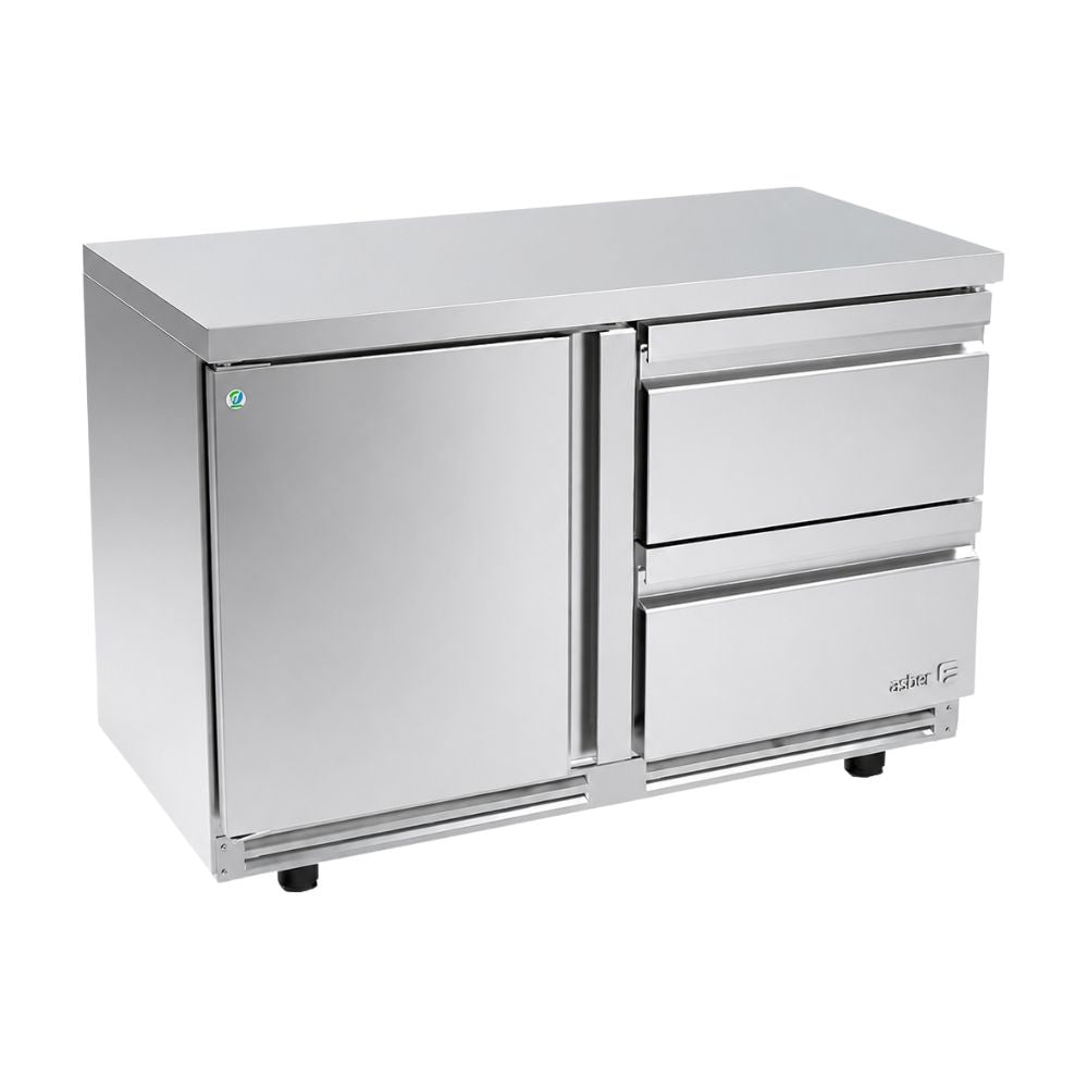 Mesa Refrigerada Asber AUTR-60-D2 P Hc, mesa bajo mostrador, en acero inoxidable.