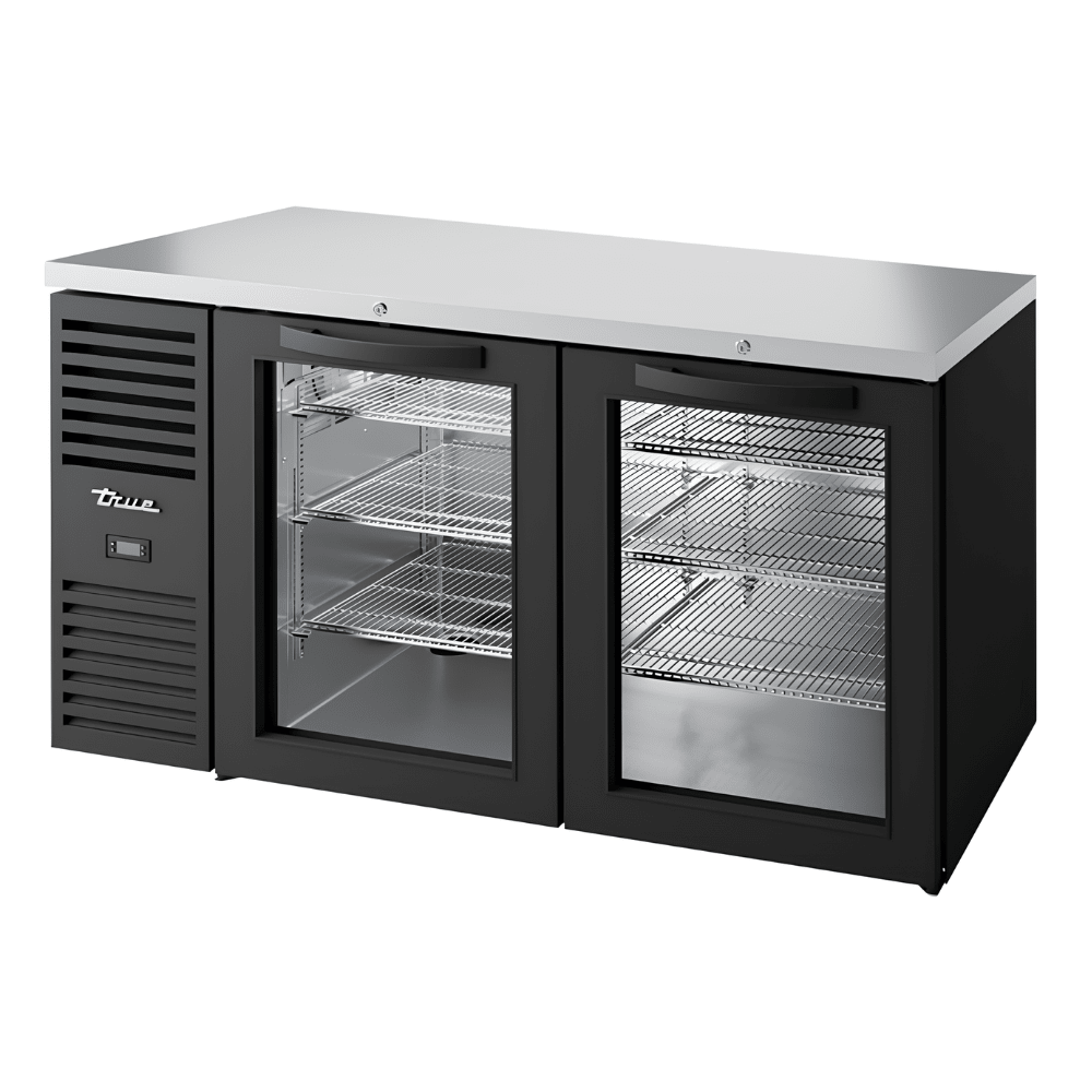Refrigerador Bajo Barra True TBR60-RISZ1-L-B-GG-1, en acero inoxidable.