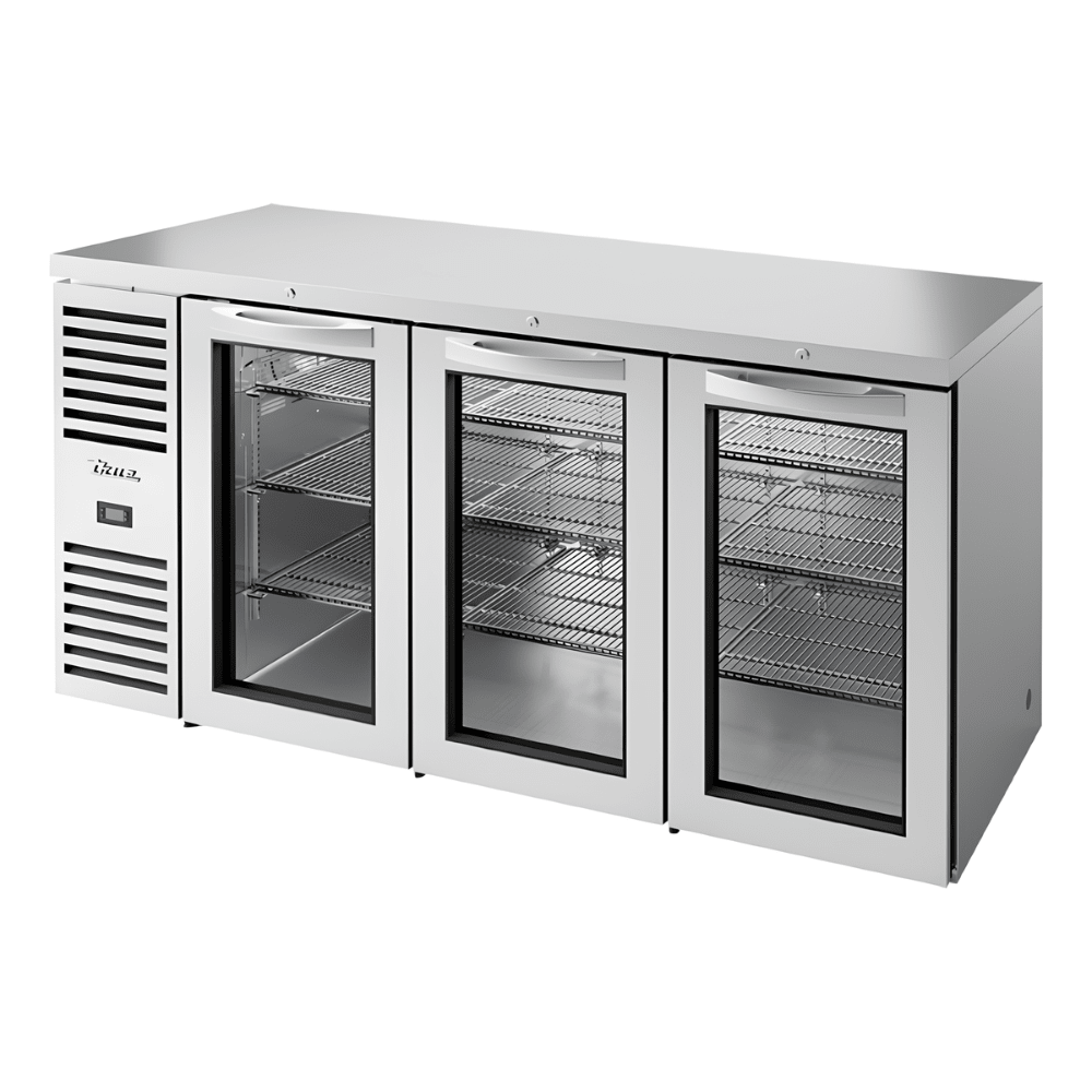 Refrigerador Bajo Barra True TBR72-RISZ1-L-S-GGG-1, en acero inoxidable.