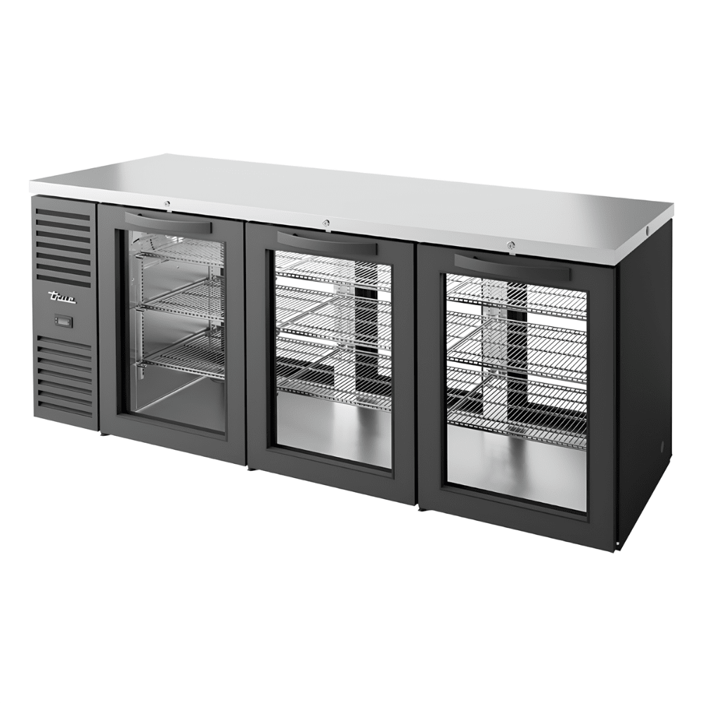 Refrigerador Bajo Barra True TBR84-PTSZ1-L-B-GGG-GGG-1, en acero inoxidable.