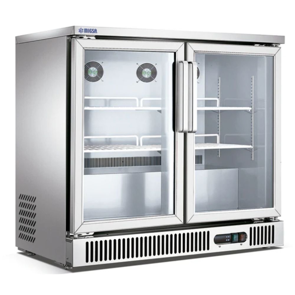 Refrigerador Migsa SG250, 250 litros, en acero inoxidable.