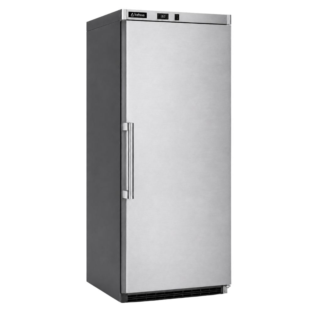 Refrigerador Icehaus RVI-400, refrigerador vertical, en acero inoxidable.