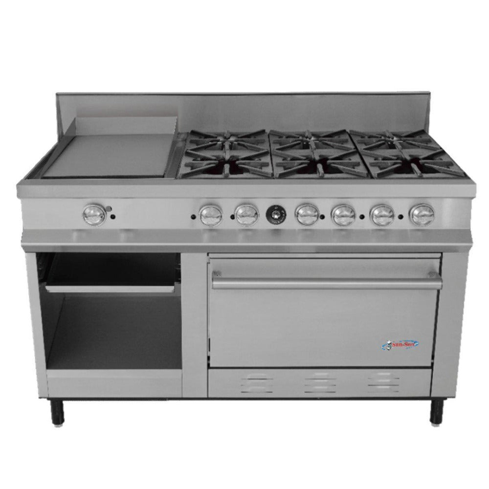 San-Son SSE6QG Estufa Maestra Compacta Acero Inoxidable 6 Quemadores Plancha Horno Parrilla - Estufas / Mixtos / Con y sin Horno - San Son - KitchenMax Store