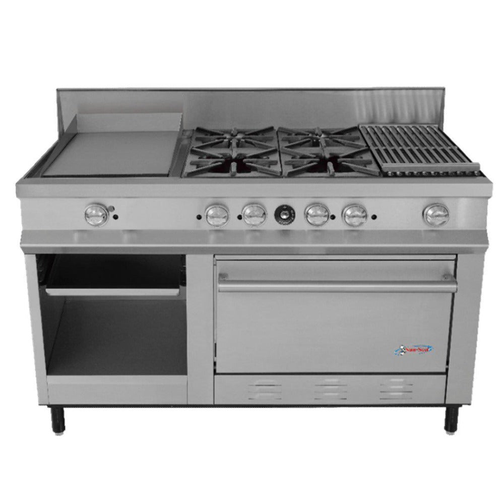 San-Son SSEC Estufa Maestra Compacta Acero Inoxidable 4 Quemadores Parrilla Plancha Asador Gratinador - Estufas / Mixtos / Con y sin Horno - San Son - KitchenMax Store