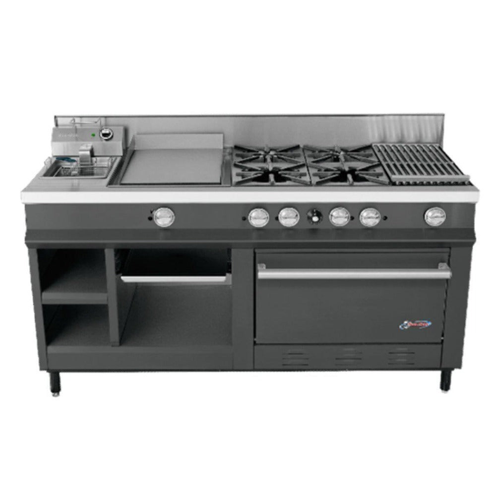 San-Son SSEMB Estufa Maestra Black Acero Inoxidable 4 Quemadores Plancha Gratinador Freidor - Estufas / Mixtos / Con y sin Horno - San Son - KitchenMax Store