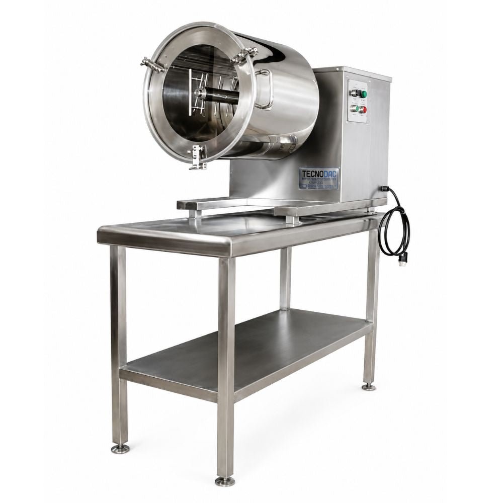 Tecnodac D-100, deshebradora continua con mesa, en acero inoxidable.