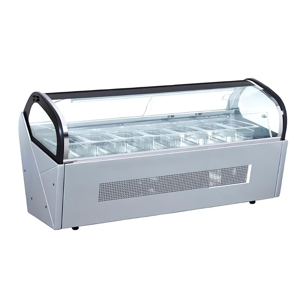 MIGSA RTD-142L | Vitrina | Especial para Helados | Exhibidora | Cristal Curvo | 140 cm | Acero Inoxidable | Refrigerados Paletería Nevería Negocio Snacks Alimentos Refrigerados Super Mercado Zona de Alimentos