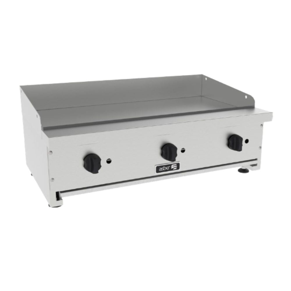 PLANCHA ASBER ASMG-36 | Plancha | Gas | Acero Inoxidable | Bandeja Recoge Grasa | Paneles Frontales | Restaurante FoodTruck Bistro | Hotel Restaurante Comedor Cafeteria Taqueria Marisqueria Hamburgueseria Cenaduria Garnachas Tianguis Bistro Bar Cantina Comida economica Fondo Hotdogs Perros calientes Tacos de barbacoa