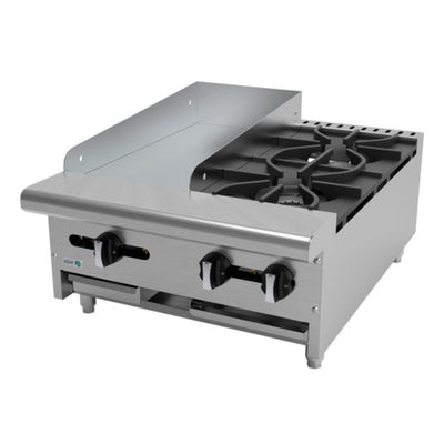 ASBER AEM-G12-B2-24 | Estufa | 2 Quemadores | Plancha | Charola Anti Derrame | Parrilla | Gas | Acero Inoxidable | Cafetería Lonchería Bistró Bar | Parrilla Quemadores Plancha Charola Derrame Coccion Cocina Industriasl Fonda Negocios Lonches 24"