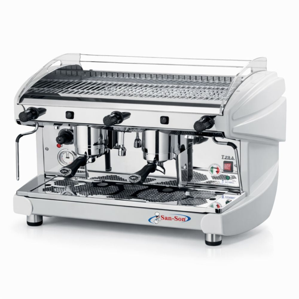 Cafetera San Son Lira 2G Pu, cafetera italiana semiautomática, en acero inoxidable.