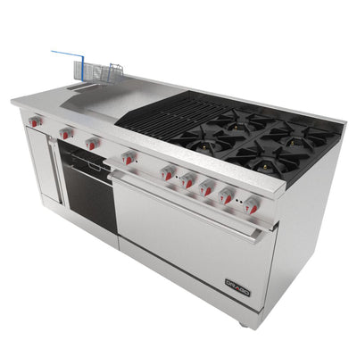 Drago UNIVERSAL Estufa 4 Quemadores Asador Radiante Freidor Gratinador Plancha 1 ft Acero Inoxidable -  - Drago - KitchenMax Store Imagen Ilustrativa