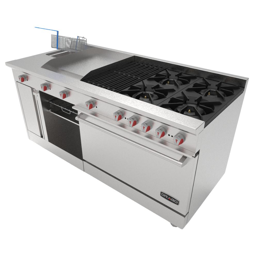 Drago UNIVFG/ S-PD Estufa 4 Quemadores Asador  Freidor Gratinador Plancha 2 ft Acero Inoxidable -  - Drago - KitchenMax Store Imagen Ilustrativa