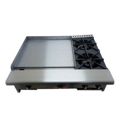 ESTUFA ASBER AEM-G24-B2-36-H | Estufa | 2 Quemadores | Plancha | Charola Anti Derrame | Parrilla | Gas | Acero Inoxidable | Gris | Cafetería Lonchería Bistró Bar | Parrilla Quemadores Plancha Charola Derrame Coccion Cocina Industriasl Fonda Negocios Lonches 36"