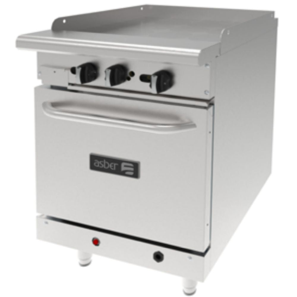 ESTUFA ASBER AER-G24-24-H | Estufa con Plancha y Horno | 1 Parrilla | Acero Inoxidable | 1 Plancha | Gas | Restaurante Hotel Bistró Cafetería | Restaurante Plancha Horno Quemadores Cocción Comida Negocio Preparación Desmontable Sanitario Ergonómico Nivelador Tipo U Piloto Cold Rolled Charola Grasa Derrame Chispa Cocina Industrial Restaurante Hotel Gourmet Buffet 24"
