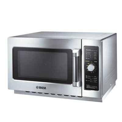 Horno Microondas Migsa MC12A, calentamiento de alimentos, en acero inoxidable.