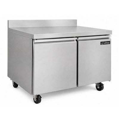 Mesa de Trabajo Icehaus MTR-2P-SS-01, mesa de trabajo refrigerada, en acero inoxidable.