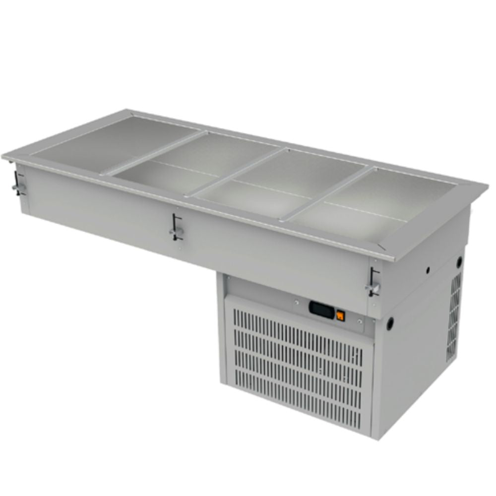 MESA FRÍA ASBER DRFB-411-CU | Mesa Fría | Tina Refrigerada | Control Termostato | 4 Insertos | Acero Inoxidable | Restaurante Bar Cocina | Mantener los Ingredientes y Productos a Temperaturas Frías Mientras se Preparan o Sirven Banquetes Cafeterías Servicio de Catering Preparación de Postres Alimentos Frescos 