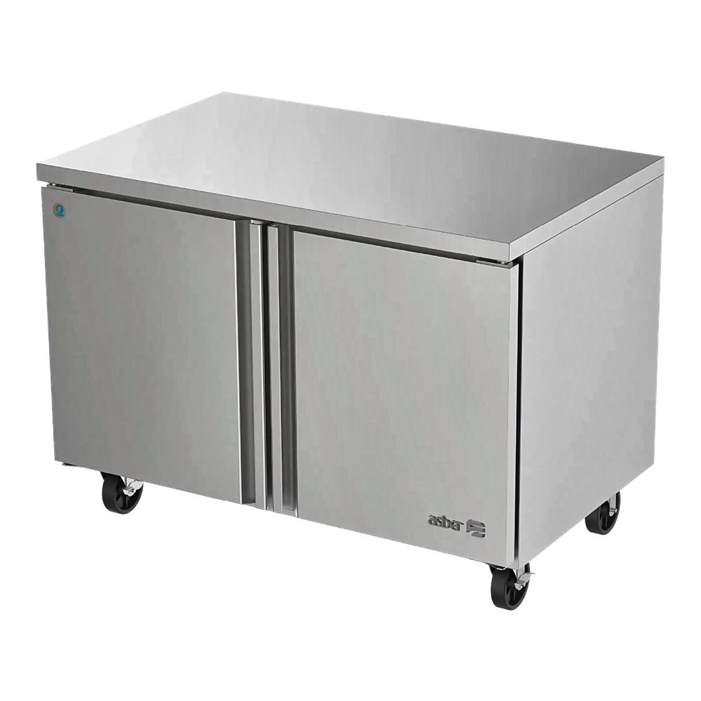 Mesa Refrigerada Asber AUTF-48 P Hc, mesa bajo mostrador, en acero inoxidable.
