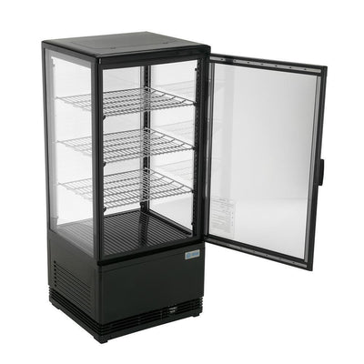 Migsa Rt-78L Refrigerador Panorámico vertical con 1 Puerta Recta de Cristal, 3 Parrillas y  2.75 Pies - 78 Litros de capacidad. Con iluminación LED, Cuerpo esmaltado Negro - Refrigeradores - Migsa - KitchenMax Store