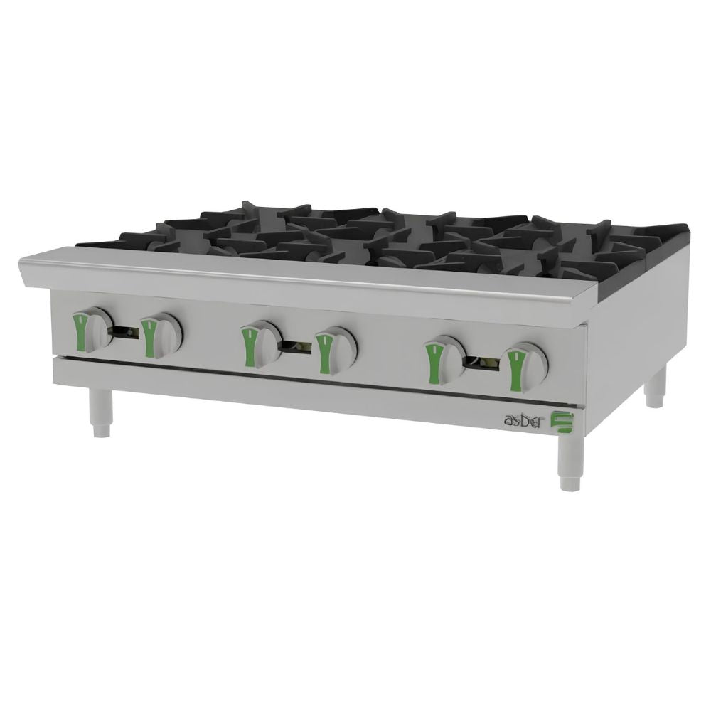 PARRILLA ASBER AEHP 6 36 EM | Gas | 6 Quemadores | Acero Inoxidable | Restaurante Cafetería Cocina Industrial Hoteles Hospitales Comida rápida Bares con Cocina Catering
