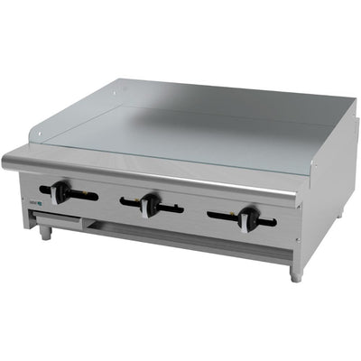 PLANCHA ASBER AEMG-36-H | Plancha Manual | Placas en Cold-Rolled | Gas | Acero Inoxidable | 3 Quemadoras | Hotel Restaurante Lonchería Fonda Bar | Charola Bandeja Derrame Grasa Cocción Preparación alimentos Quemadores Tipo U Niveladora Cocina Industrial Negocio Gourmet Lonches Snack Comida Marisco Uso Rudo Cafetería Bistró 