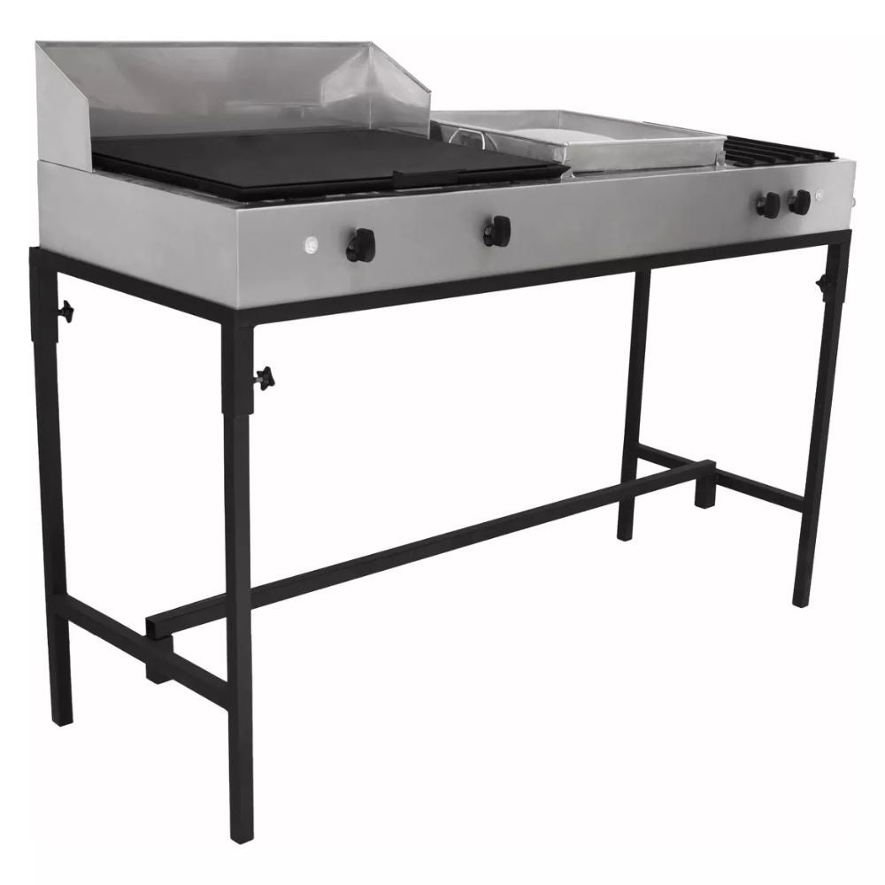 PLANCHA KITCHENMAX STORE MLM1605344333 | Plancha Comal y 2 Quemadores | Frente 140 cm | Acero Inoxidable | Cocina Industrial Restaurante Negocio
