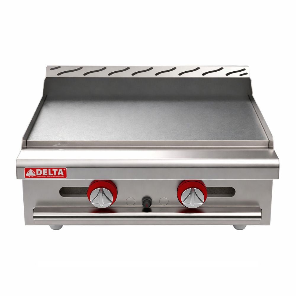 Plancha Delta 2-G, en acero inoxidable.