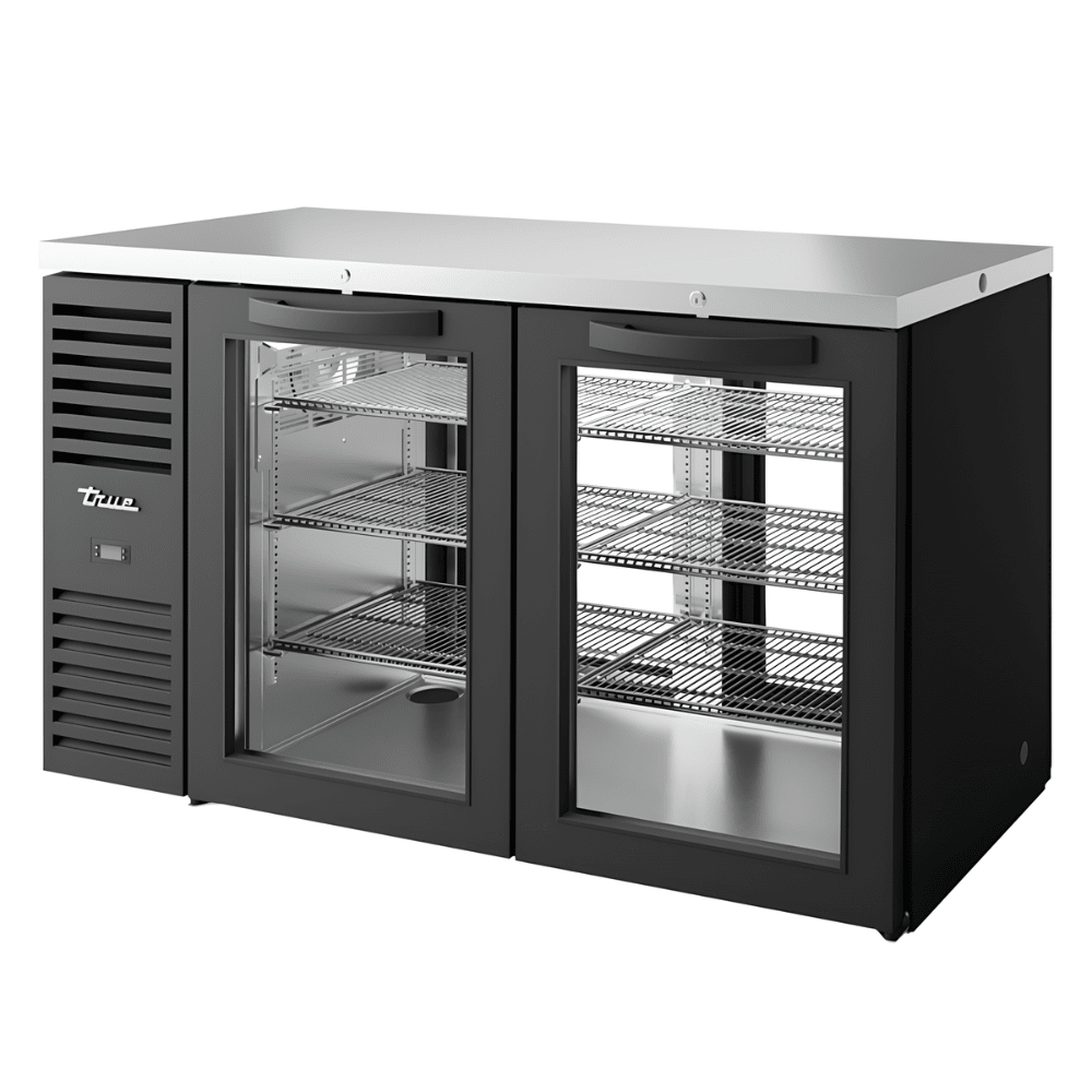 Refrigerador Bajo Barra True TBR60-PTSZ1-L-B-GG-GG-1, en acero inoxidable.