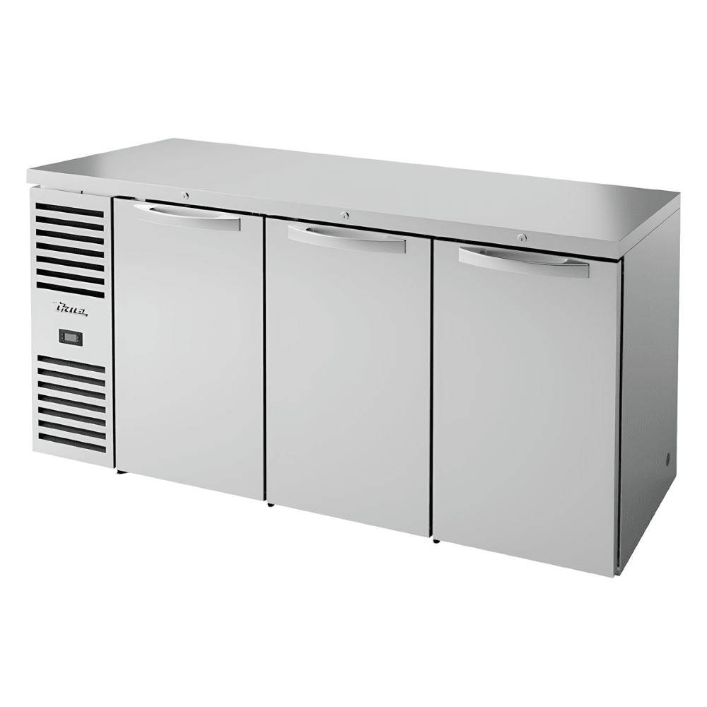 Refrigerador Bajo Barra True TBR72-RISZ1-L-S-SSS-1, en acero inoxidable.