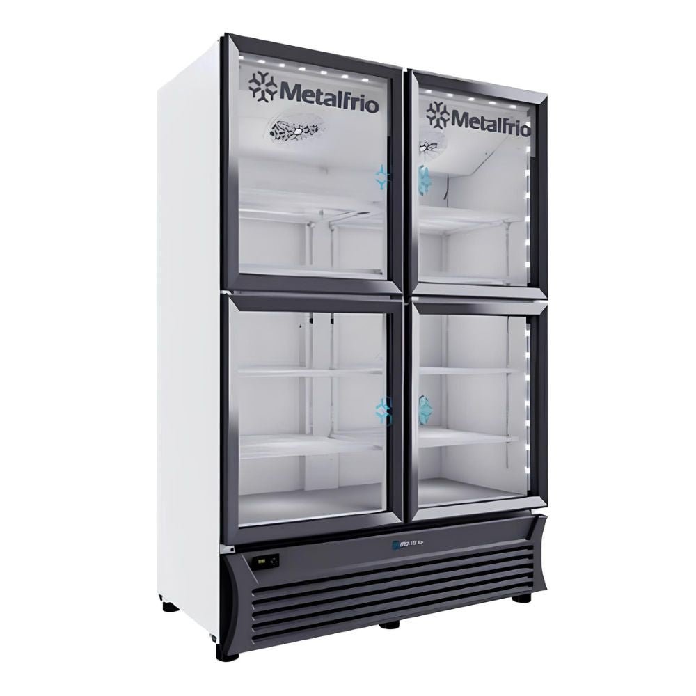 METALFRIO REFRIGERADOR RB804 | Refrigerador | Cremería Comercios Carnicería Abarrotes | Exhibidor Vertical | 4 Cristal | 42 ft3 | Vinil Blanco | Cremería Comercios Insumos Hotel Panadería Refresquero Latas Bar Tiendas Bistró Restaurante Lácteos Industrial Cocina Carnicería Abarrotes