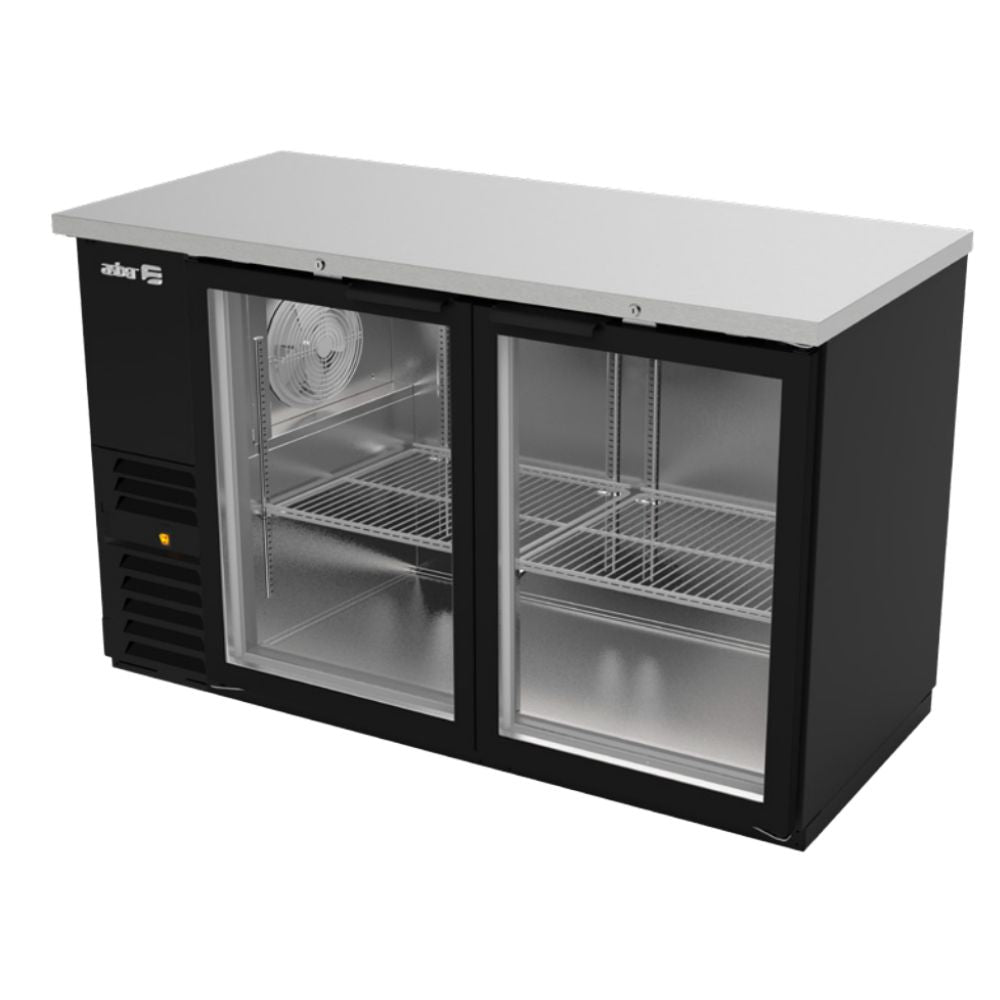 REFRIGERADOR ASBER ABBC-58 G-HC / SG-HC | Refrigerador Contra Barra | Eléctrico | 2 Puertas Cristal | 4 Parrillas | Acero Inoxidable | 19 Pies Cúbicos | Bar Tienda Bistró