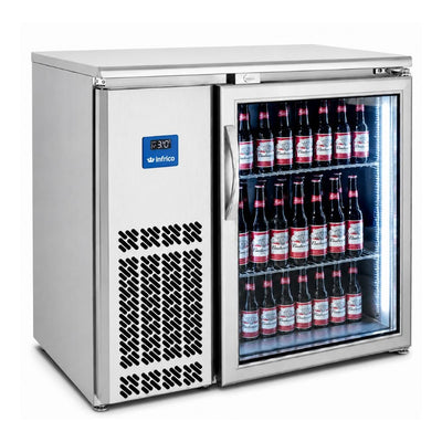 Refrigerador Infrico ERV60IIGD, frente mostrador back bar, en acero inoxidable.