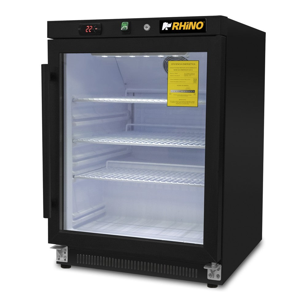 REFRIGERADOR RHINO REVEAB-4C | Refrigerador Vertical | 1 Puerta Cristal | Capacidad 4 Pies Cúbicos | Tienda Cafetería Restaurante