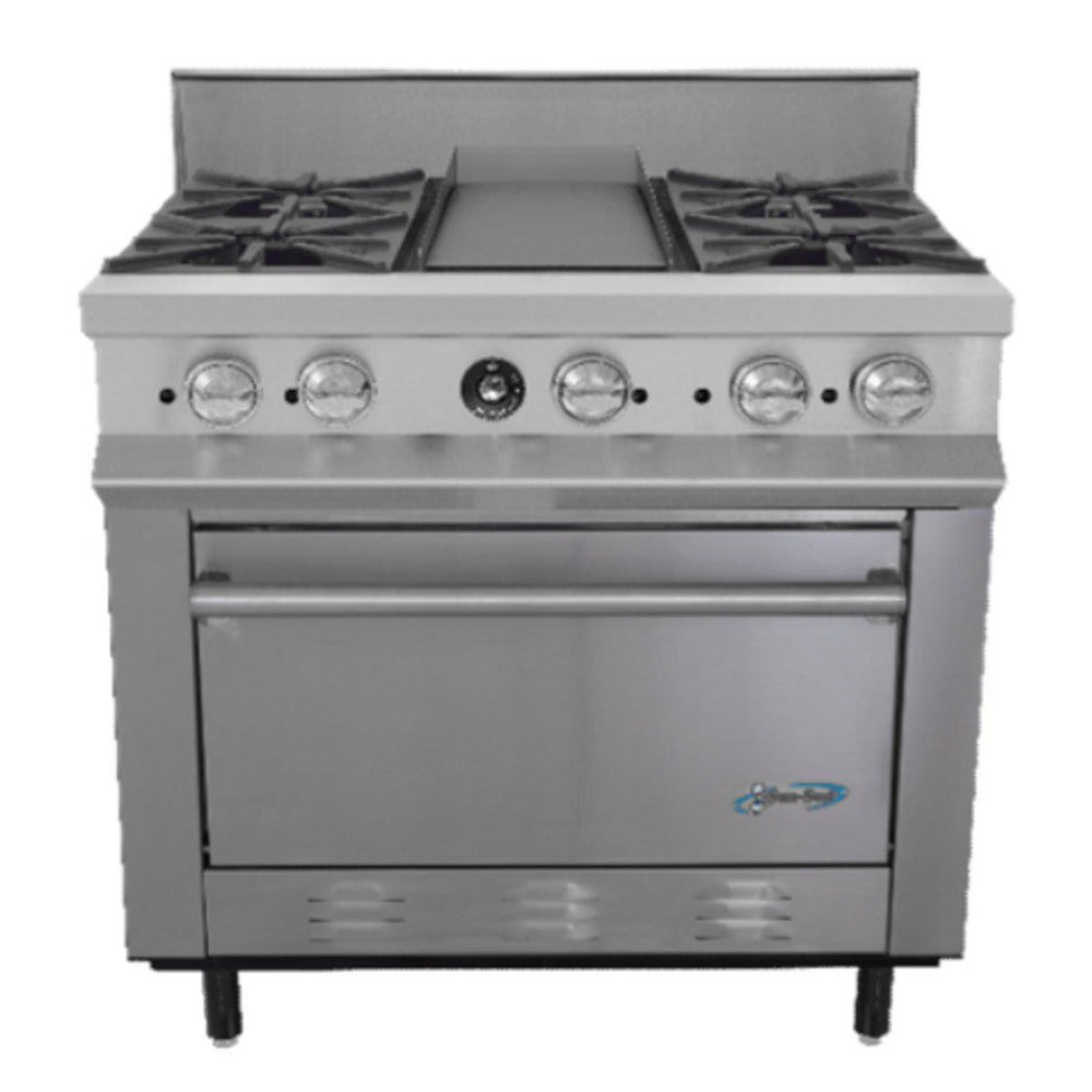 San-Son SSE4QP Estufa Maestra Acero Inoxidable 4 Quemadores Plancha Parrilla Horno - Estufas / Mixtos / Con y sin Horno - San Son - KitchenMax Store