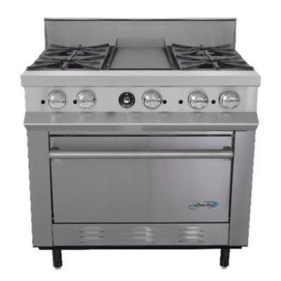 San-Son SSE4QP Estufa Maestra Acero Inoxidable 4 Quemadores Plancha Parrilla Horno - Estufas / Mixtos / Con y sin Horno - San Son - KitchenMax Store