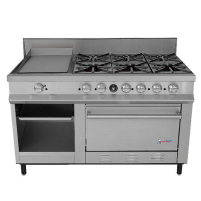 San-Son SSE6QG Estufa Maestra Compacta Acero Inoxidable 6 Quemadores Plancha Horno Parrilla - Estufas / Mixtos / Con y sin Horno - San Son - KitchenMax Store