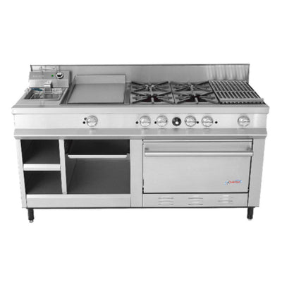 San-Son SSEM Estufa Maestra Acero Inoxidable 4 Quemadores Plancha Gratinador Freidor Asador - Estufas / Mixtos / Con y sin Horno - San Son - KitchenMax Store