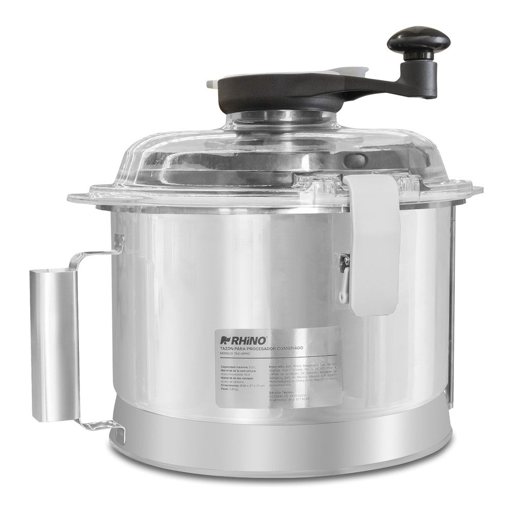 TAZÓN RHINO TAZ-5PRO | Tazón para Procesador Combinado | Capacidad 5.5 L | Brazo Raspador Integrado | Acero Inoxidable | Restaurante Cocina Industrial