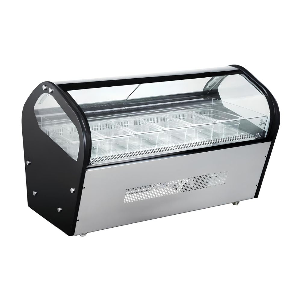 MIGSA RTD-122L | Vitrina | Especial para Helados | Exhibidora | Cristal Curvo | 122 cm | Acero Inoxidable | Refrigerados Paletería Nevería Negocio Snacks Alimentos Refrigerados Super Mercado Zona de Alimentos.