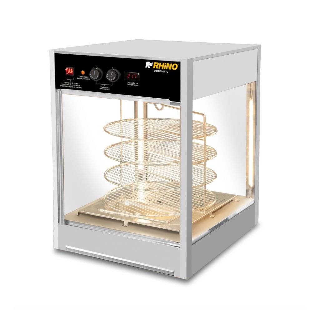 Vitrina Rhino VICAPI-177L, vitrina calentadora de pizza, en acero inoxidable.