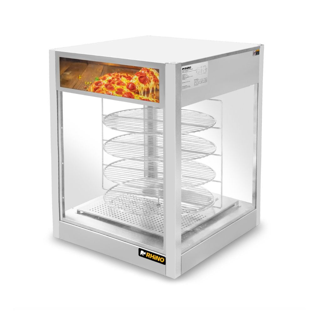 Vitrina Rhino VICAPI-177L, vitrina calentadora de pizza, en acero inoxidable.
