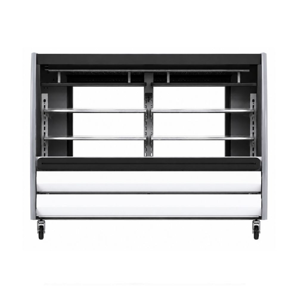 VITRINA TORREY 1029045 TEM150B LS | Vitrina Exhibidora Refrigerada Cristal Curvo | 150 cm | Blanco | para Tienda de Abarrotes Carnicería Comercial para Tienda de Abarrotes Carnicería Comercial Repostería Negocio Alimentos Pasteles Panes Exhibición Industrial Carnicería Cremería