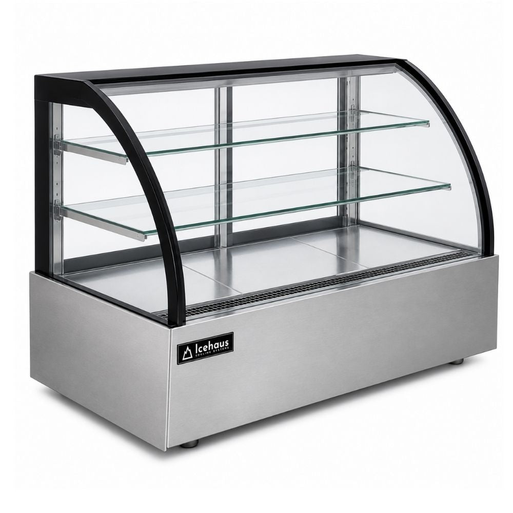 Vitrina Icehaus VPC-180, vitrina pastelera curva, en acero inoxidable.