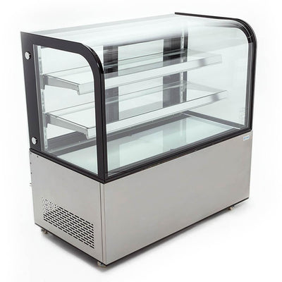 VITRINA MIGSA ARC-370Y | Vitrina Refrigerada Cristal Curvo | 121.5 cm | Acero Inoxidable | Postres Pastelería Bistro | Barrotes Cafeteria Restaurantes Tiendas de conveniencia Negocio de Comida