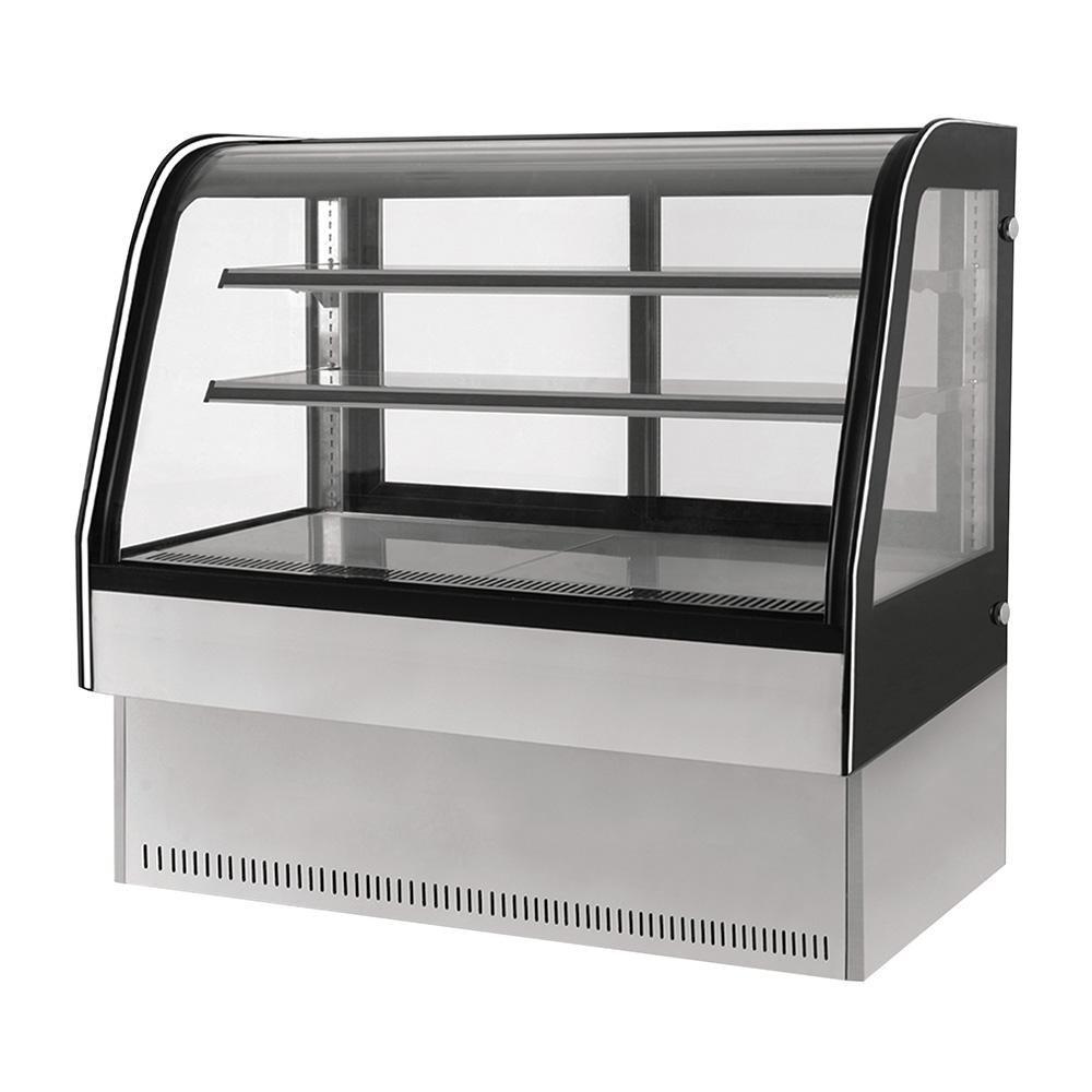 VITRINA MIGSA GN-1500C2 | Vitrina Refrigerada Exhibidora Cristal Curvo | 150 cm | Acero Inoxidable | Postres Lácteos Carnes Frias | Barrotes Cafeteria Restaurantes Tiendas de conveniencia Negocio de Comida