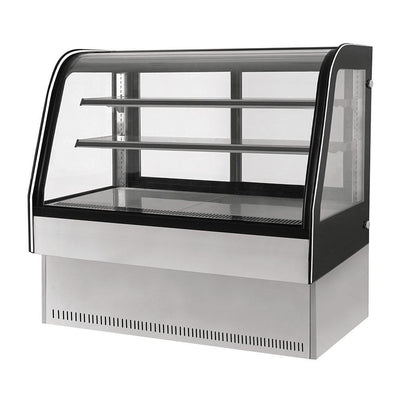 VITRINA MIGSA GN-1500C2 | Vitrina Refrigerada Exhibidora Cristal Curvo | 150 cm | Acero Inoxidable | Postres Lácteos Carnes Frias | Barrotes Cafeteria Restaurantes Tiendas de conveniencia Negocio de Comida
