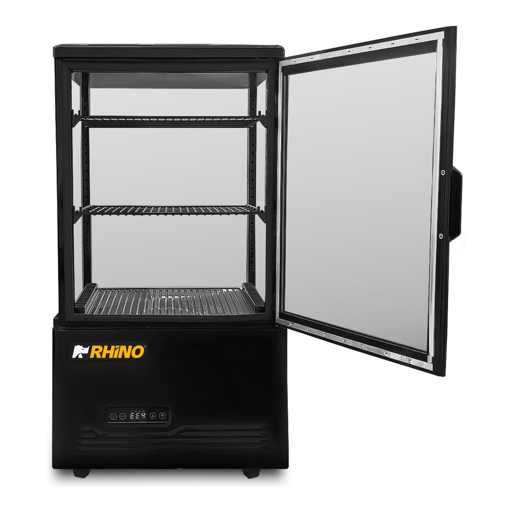 VITRINA REFRIGERADA RHINO VIVEPA-2 | Vitrina Refrigerada Vertical Panorámica | Capacidad 60 L | 4 Lados de Vidrio | Cafetería Pastelería Tienda