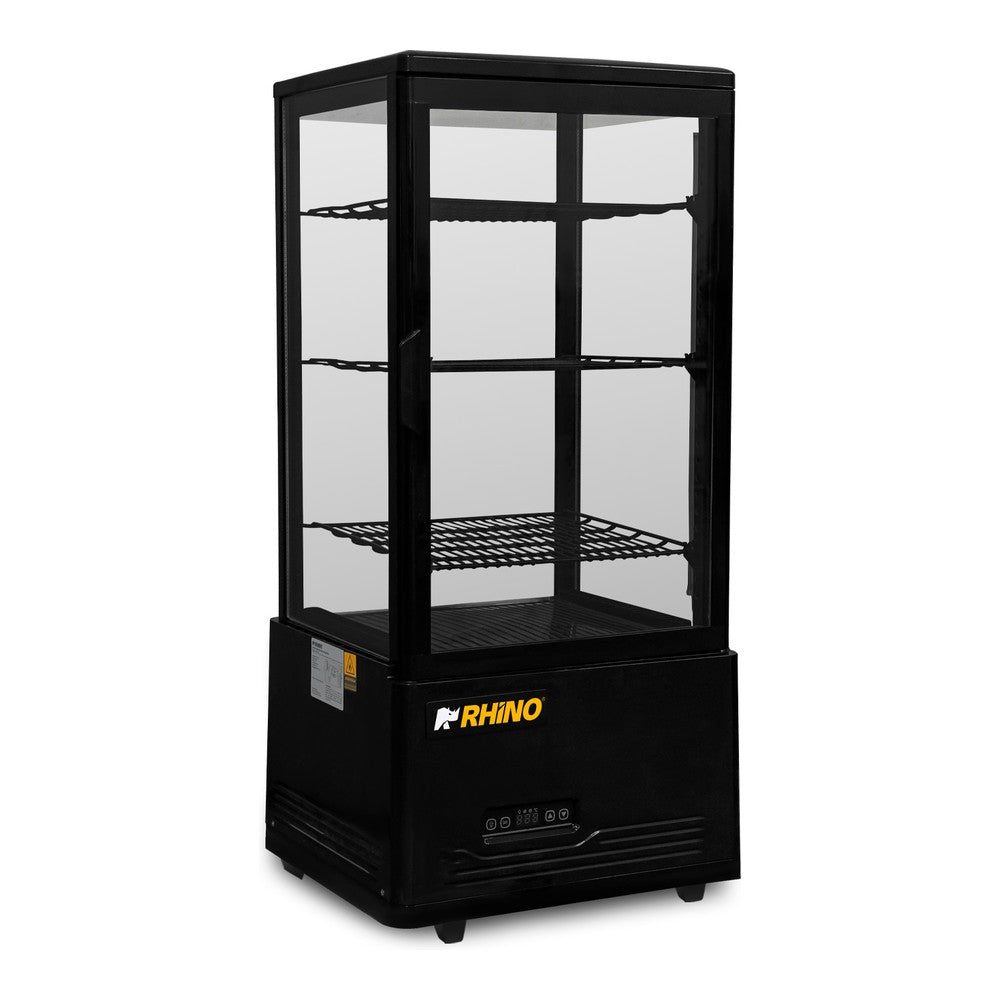 VITRINA REFRIGERADA RHINO VIVEPA-3 | Vitrina Refrigerada Vertical Panorámica | Capacidad 80 L | 4 Lados de Vidrio | Cafetería Pastelería Tienda