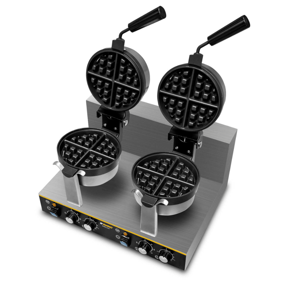 Wafflera Rhino WABE-2400, wafflera belga doble, en acero inoxidable.