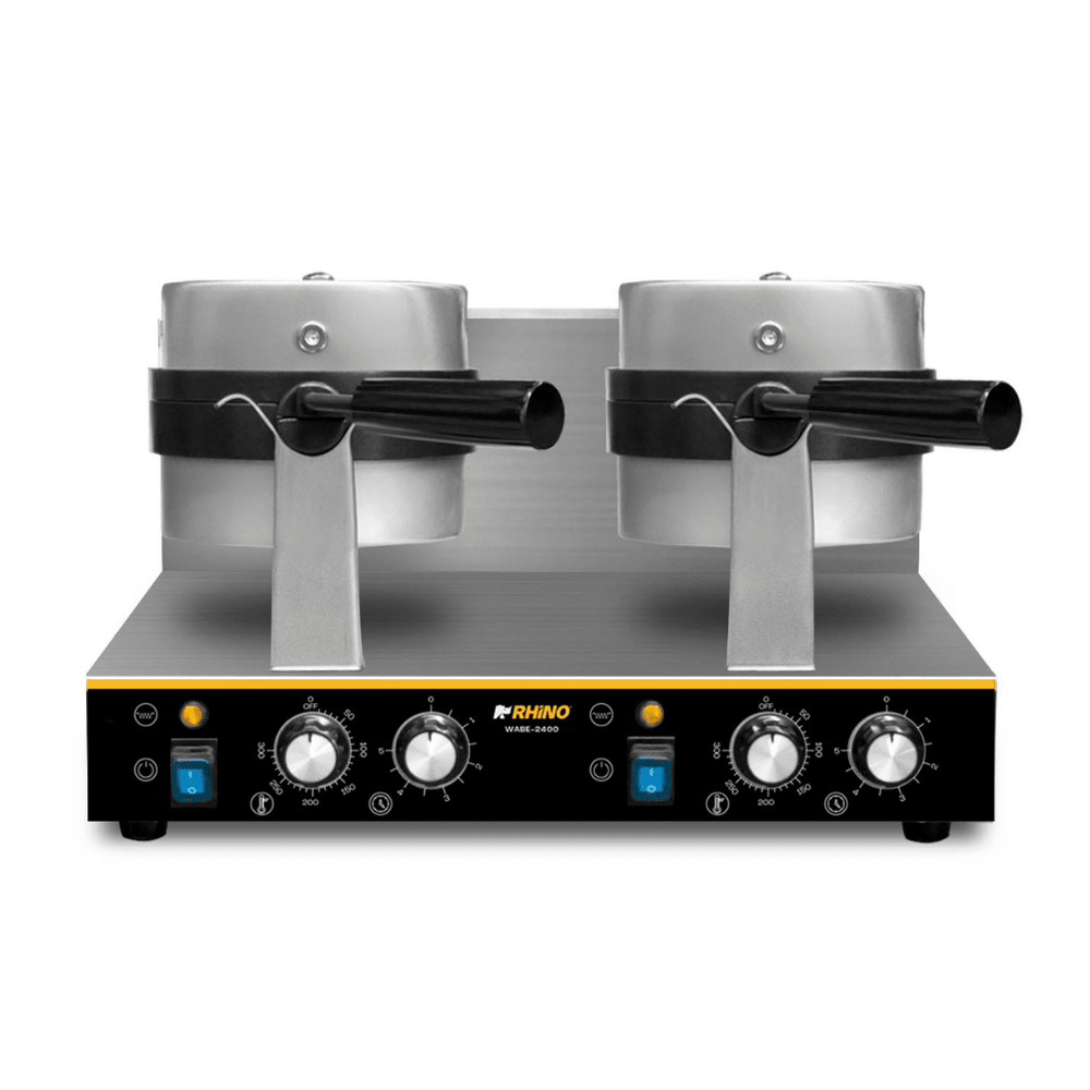 Wafflera Rhino WABE-2400, wafflera belga doble, en acero inoxidable.